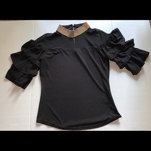 Black Jeweled Neck Top